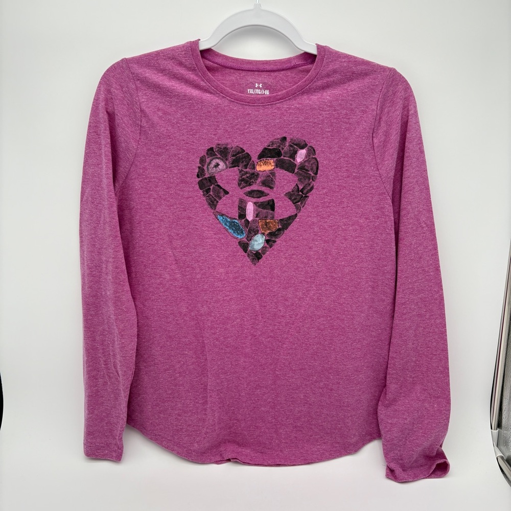 NWT Girls Under Armour Size YXL Optic Purple Longsleeve Regular FitTee Shirt Top